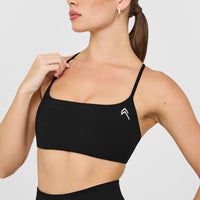 EasyLift™ Strappy Sports Bra with White Logo | Black