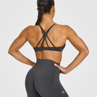 EasyLift™ Strappy Sports Bra with White Logo | Coal