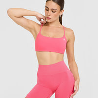 EasyLift™ Strappy Sports Bra with White Logo | Hot Girl Pink