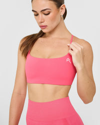 EasyLift™ Strappy Sports Bra with White Logo | Hot Girl Pink