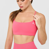 EasyLift™ Strappy Sports Bra with White Logo | Hot Girl Pink