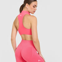 EasyLift™ Zip High Neck Sports Bra with White Logo | Hot Girl Pink