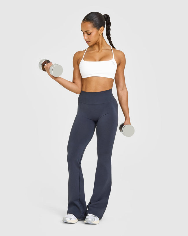 Effortless Seamless Flared Bottoms with White Logo | True Blue