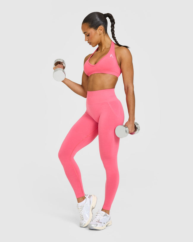 Effortless Seamless Leggings with White Logo | Hot Girl Pink