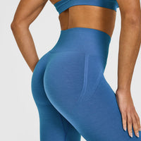 Effortless Seamless Leggings with White Logo | Ocean Blue