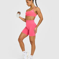 EffortlessLift™ Seamless Shorts with White Logo | Hot Girl Pink