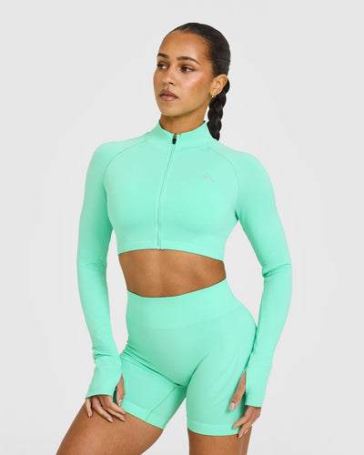 EnhanceLift™ Seamless Crop Jacket with White Logo | Peppermint Green