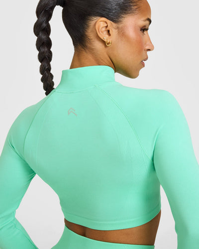 EnhanceLift™ Seamless Crop Jacket with White Logo | Peppermint Green