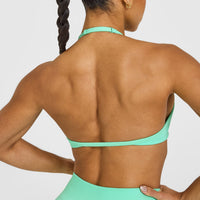 EnhanceLift™ Seamless Minimal Halter Neck Bralette with White Logo | Peppermint Green