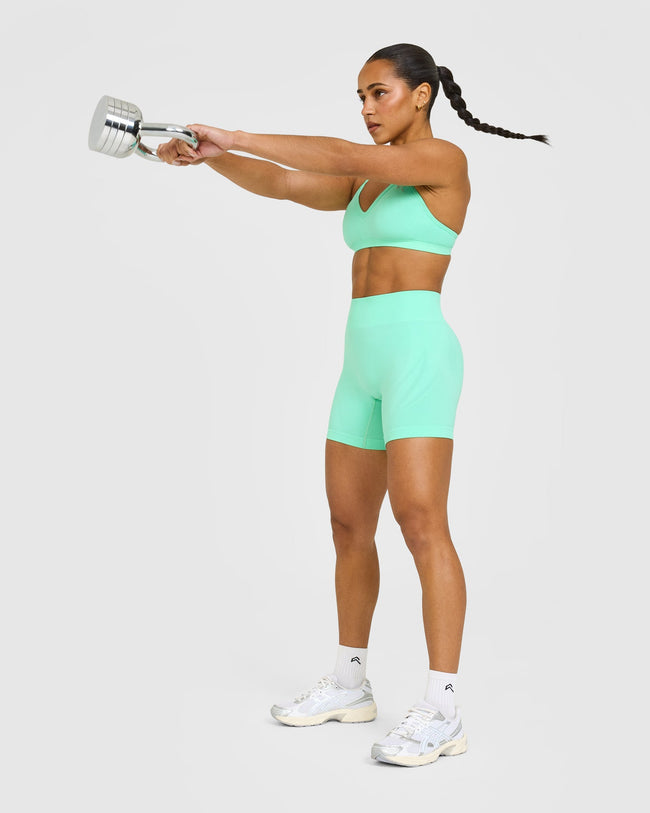 EnhanceLift™ Seamless Shorts with White Logo | Peppermint Green