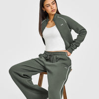 Jersey Tracksuit Zip Through Jacket | Dark Khaki