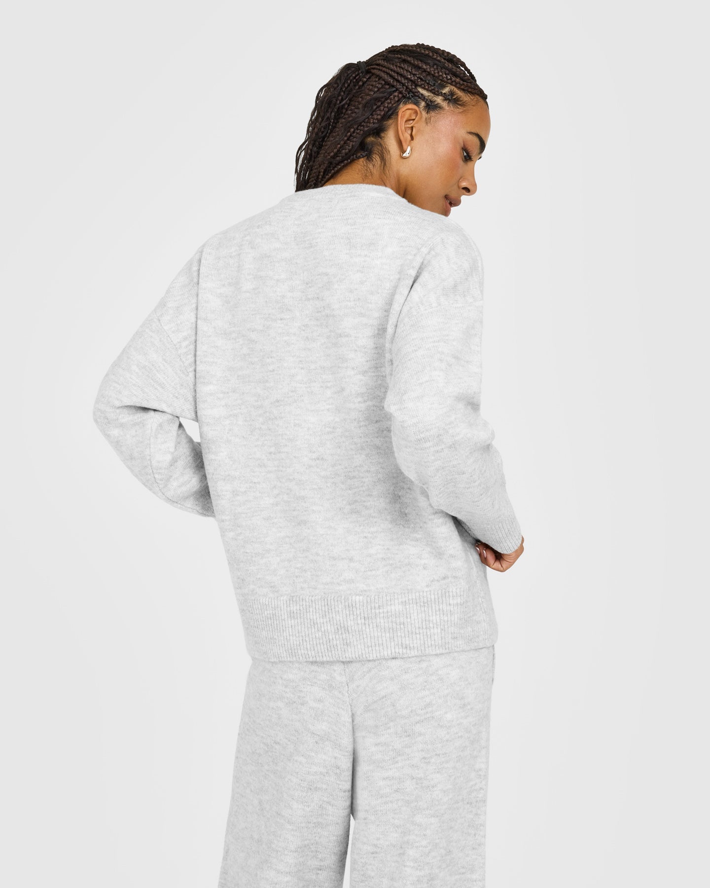 Oversized Knit Crew Neck Sweatshirt | Light Grey Marl