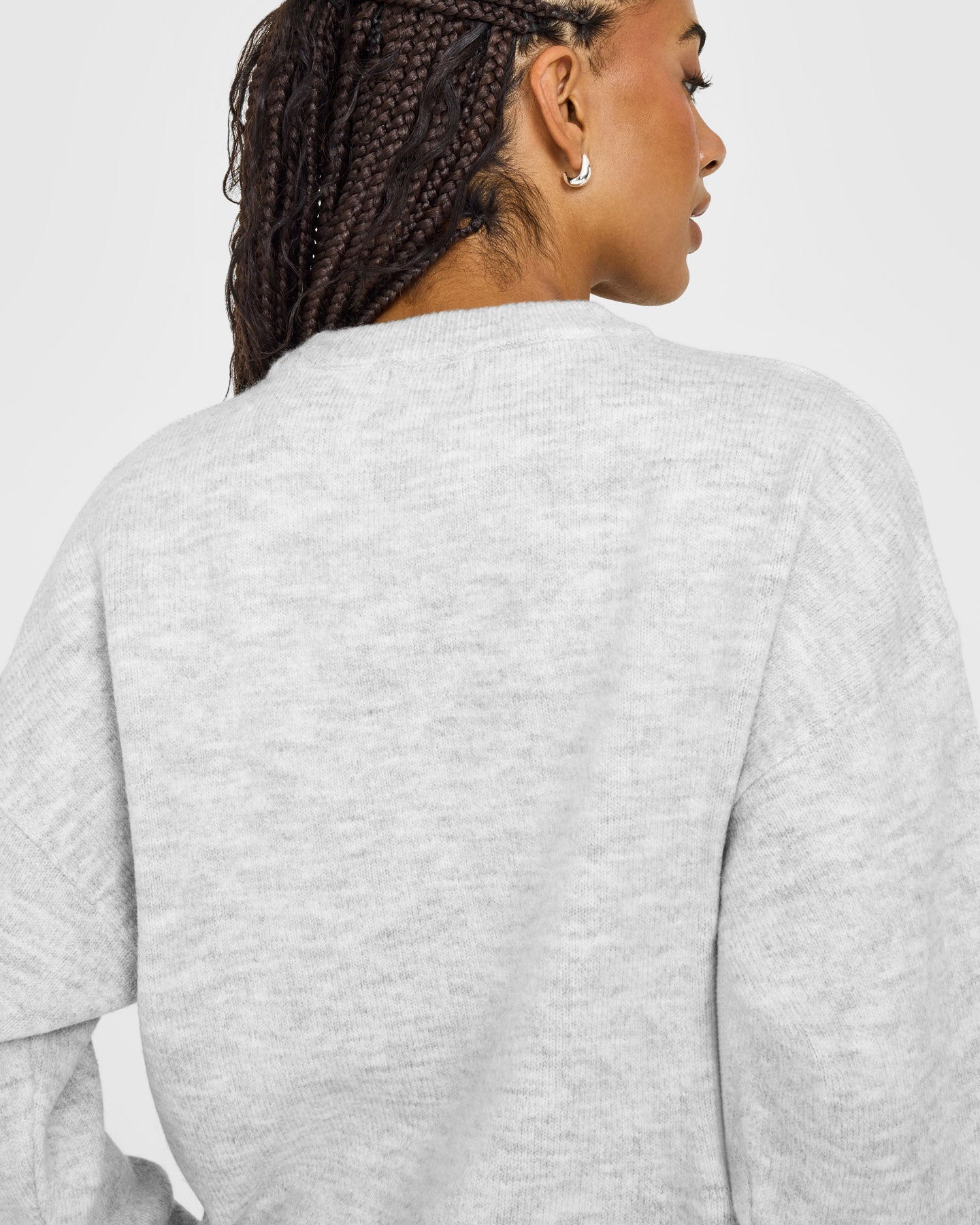 Oversized Knit Crew Neck Sweatshirt | Light Grey Marl