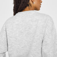 Oversized Knit Crew Neck Sweatshirt | Light Grey Marl