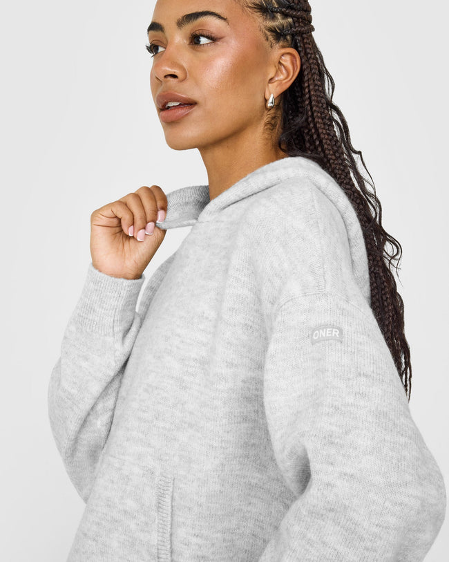 Oversized Knit Hoodie | Light Grey Marl