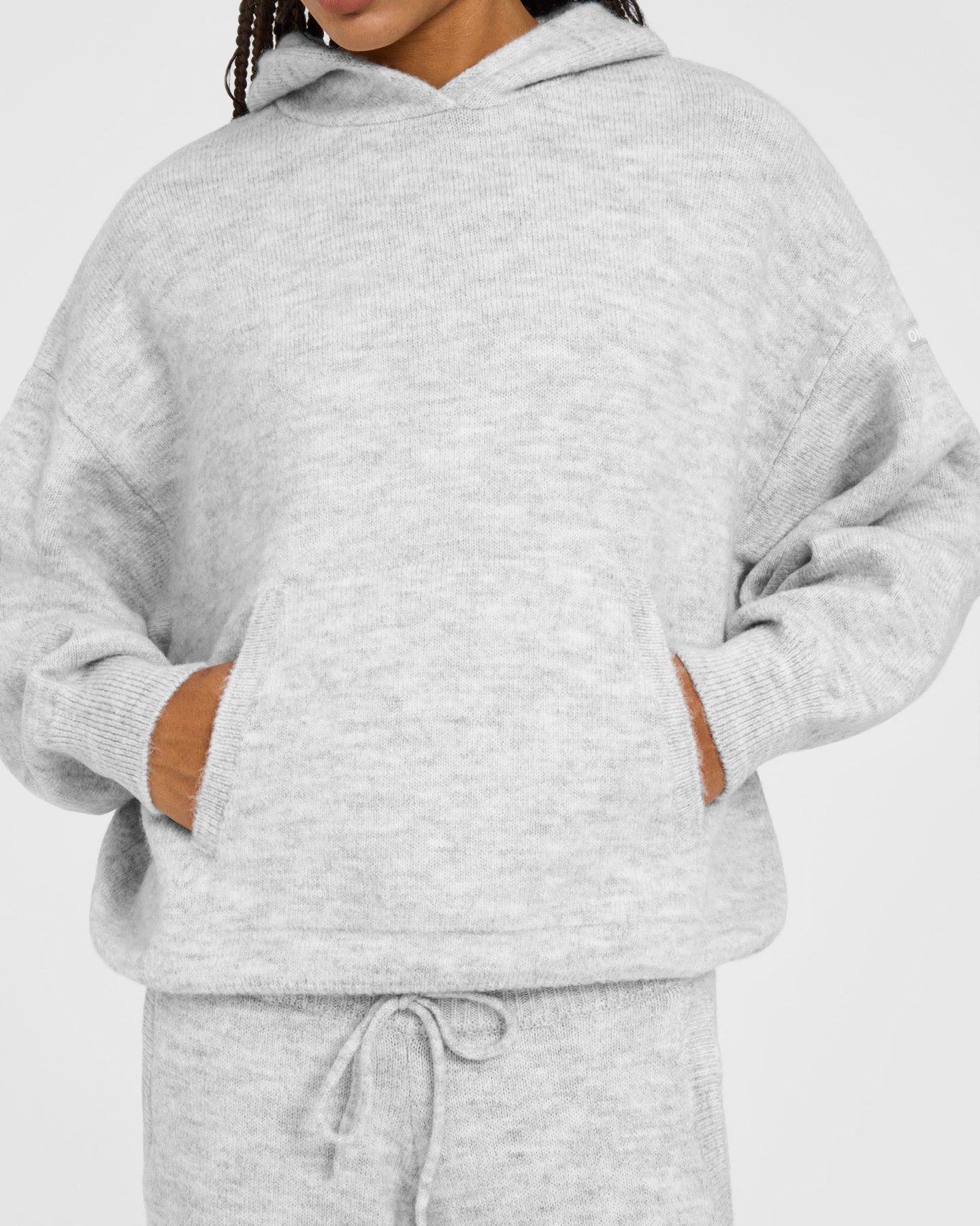 Oversized Knit Hoodie | Light Grey Marl