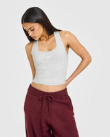 Mellow™ Rib Oner Embroidered Square Neck Mid Vest with Built in Bra Shelf | Light Grey Marl