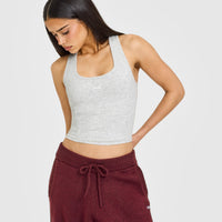 Mellow™ Rib Oner Embroidered Square Neck Mid Vest with Built in Bra Shelf | Light Grey Marl