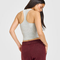 Mellow™ Rib Oner Embroidered Square Neck Mid Vest with Built in Bra Shelf | Light Grey Marl