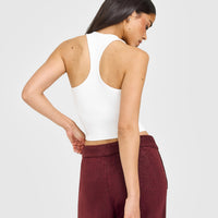 Mellow™ Rib Oner Embroidered Square Neck Mid Vest with Built in Bra Shelf | White