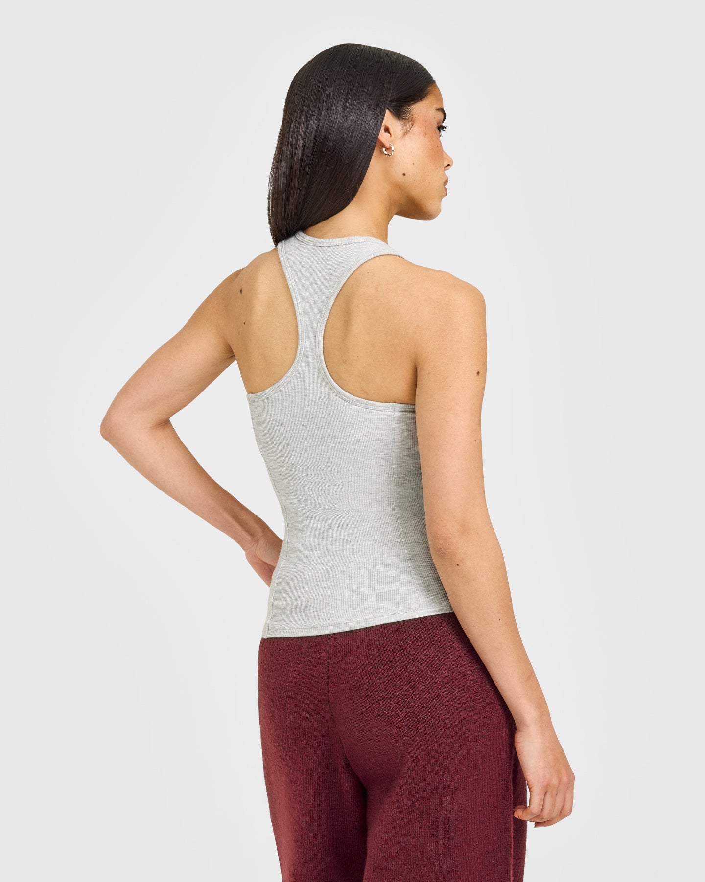 Mellow™ Rib Oner Embroidered Square Neck Vest with Built in Bra Shelf | Light Grey Marl