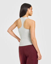 Mellow™ Rib Oner Embroidered Square Neck Vest with Built in Bra Shelf | Light Grey Marl