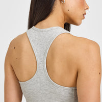 Mellow™ Rib Oner Embroidered Square Neck Vest with Built in Bra Shelf | Light Grey Marl