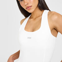 Mellow™ Rib Oner Embroidered Square Neck Vest with Built in Bra Shelf | White