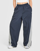 Oversized Piped Woven Straight Leg Track Bottoms | True Blue