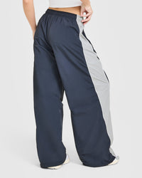 Oversized Piped Woven Straight Leg Track Bottoms | True Blue
