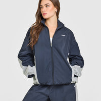 Oversized Piped Woven Track Jacket | True Blue