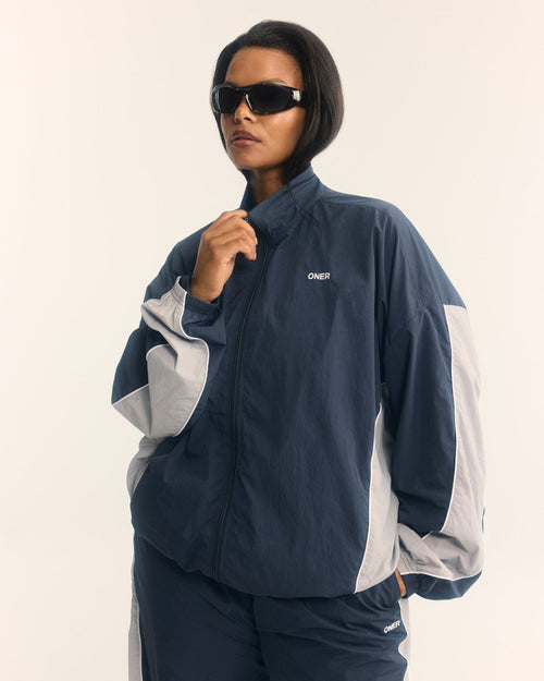 Oversized Piped Woven Track Jacket | True Blue