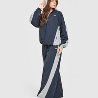 Oversized Piped Woven Straight Leg Track Bottoms | True Blue