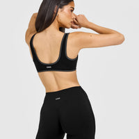 SoftMotion™ Contrast Scoop Back Bralette with White Logo | Black