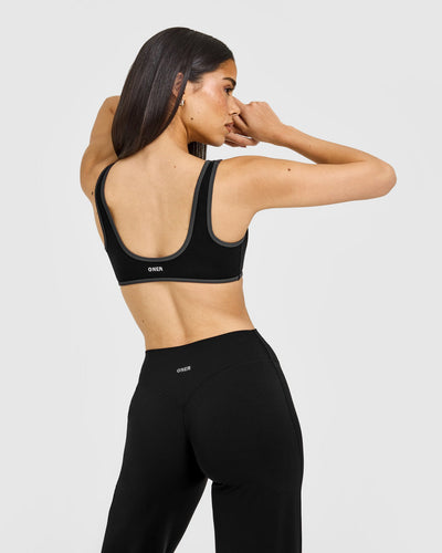 SoftMotion™ Contrast Scoop Back Bralette with White Logo | Black