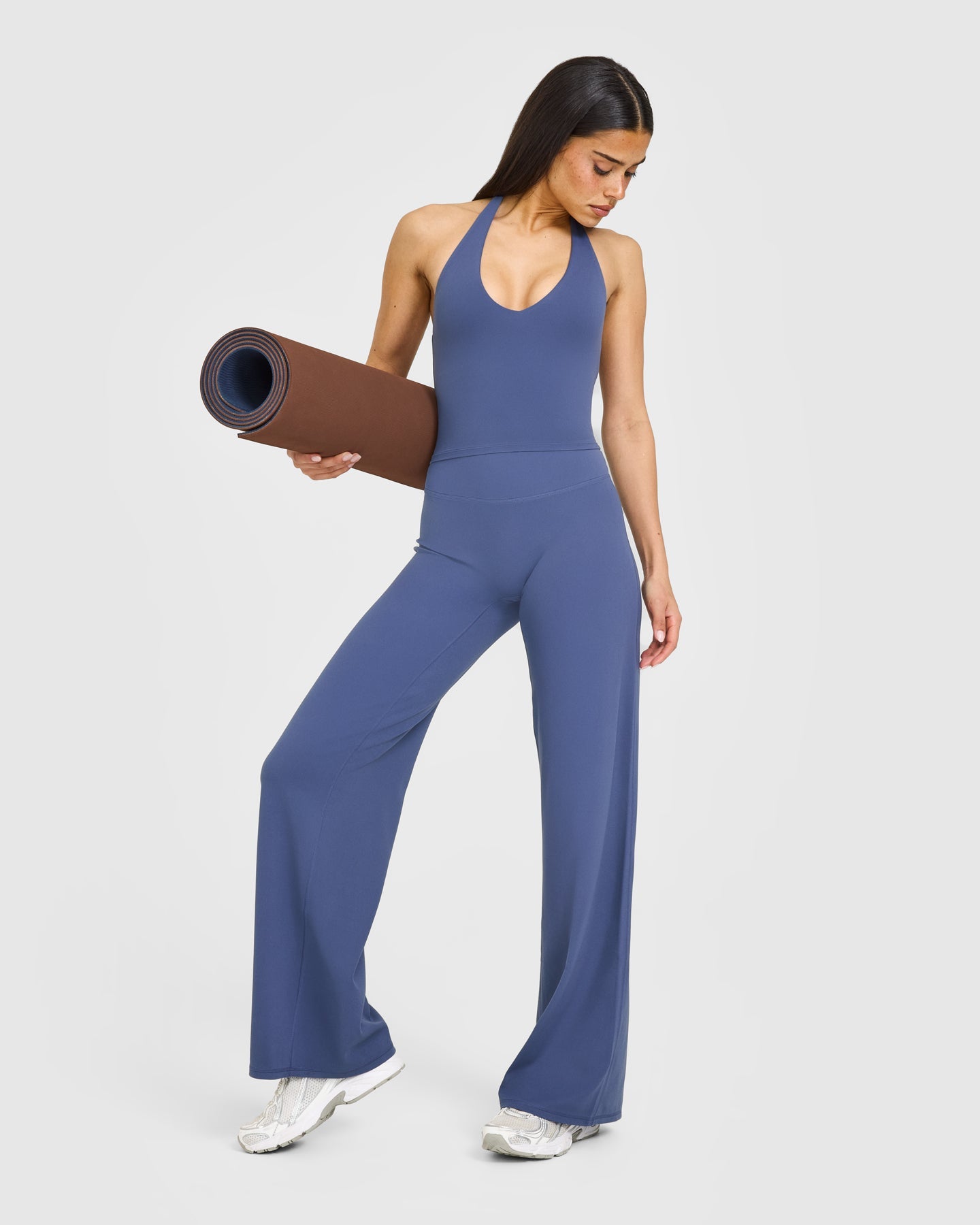 SoftMotion™ Halter Neck Mid Vest with Built in Bra Shelf with White Logo | Slate Blue