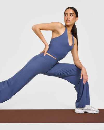 SoftMotion™ Halter Neck Mid Vest with Built in Bra Shelf with White Logo | Slate Blue