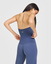 SoftMotion™ Halter Neck Vest with Built in Bra Shelf with White Logo | Slate Blue