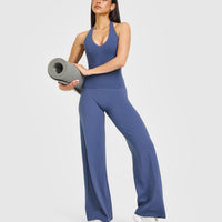 SoftMotion™ Halter Neck Vest with Built in Bra Shelf with White Logo | Slate Blue