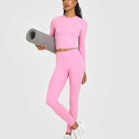 SoftMotion™ High Waisted Leggings with White Logo | Rose Pink
