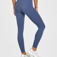 SoftMotion™ High Waisted Leggings with White Logo | Slate Blue
