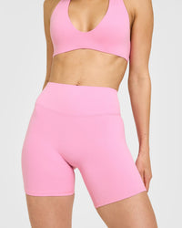SoftMotion™ High Waisted Shorts 6" with White Logo | Rose Pink