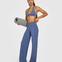 SoftMotion™ Minimal Halter Neck Bralette with White Logo | Slate Blue