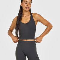 SoftMotion™ Racer Back Mid Vest with Built in Bra Shelf with White Logo | Coal