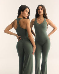 SoftMotion™ Racer Back Vest with Built in Bra Shelf with White Logo | Dark Khaki