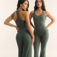 SoftMotion™ Racer Back Vest with Built in Bra Shelf with White Logo | Dark Khaki