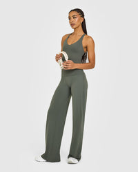 SoftMotion™ Racer Back Vest with Built in Bra Shelf with White Logo | Dark Khaki