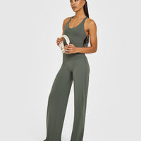 SoftMotion™ Racer Back Vest with Built in Bra Shelf with White Logo | Dark Khaki