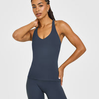 SoftMotion™ Racer Back Vest with Built in Bra Shelf with White Logo | True Blue