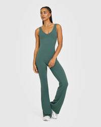 SoftMotion™ Scoop Back Flared All In One Long with White Logo | Iced Green